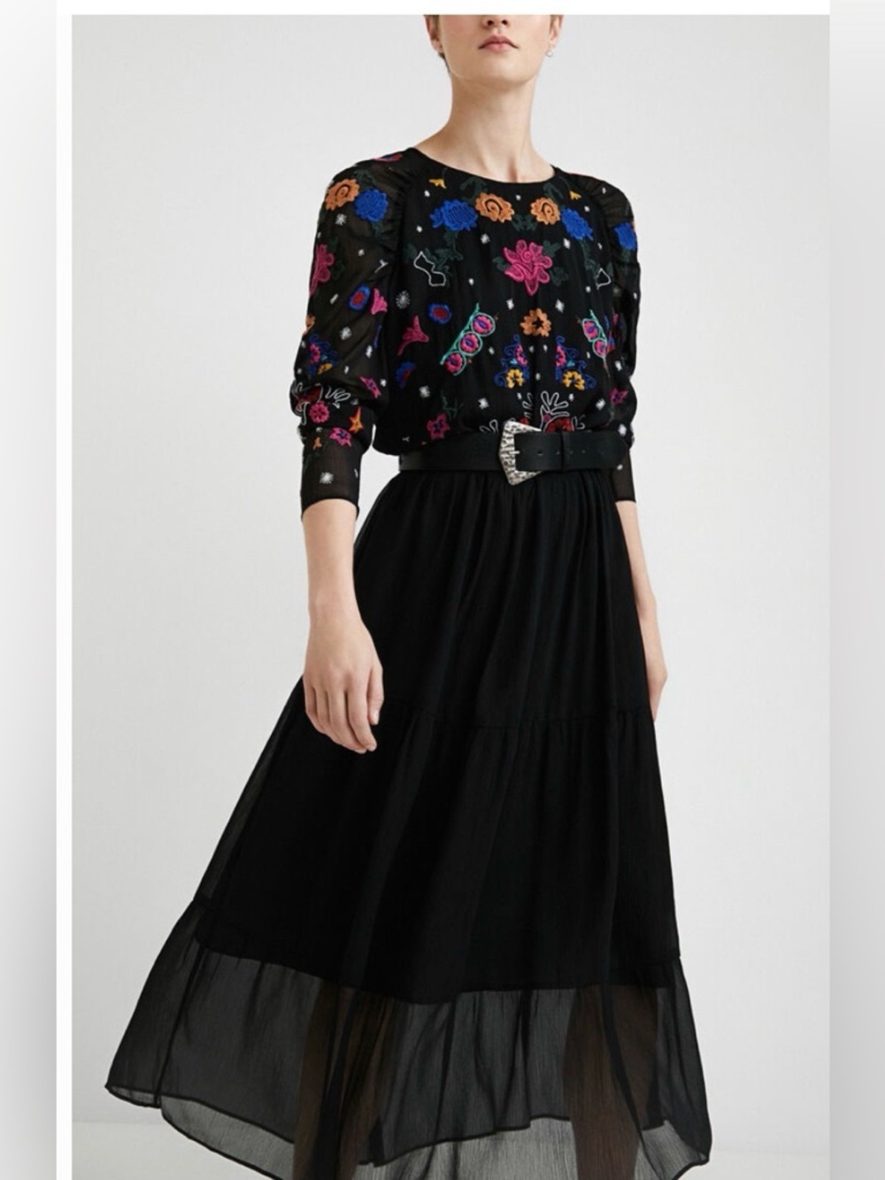 DESIGUAL Tulle Midi  Dress with colorful embroidery size extra small - Picture 4 of 16